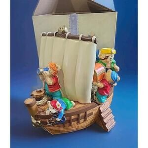 Adorable Hand Painted Fantasy Savings Bear Pirate Ship Piggy Bank - VINTAGE